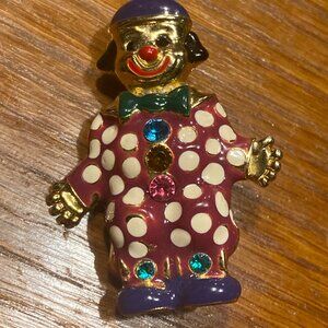 Vintage Clown Pin in Purple, Pink, Blue, Green and Gold Color